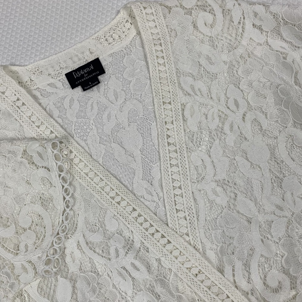 Rdalamal for Anthropologie Cover Up Tunic Small White Lace Boho Tassel